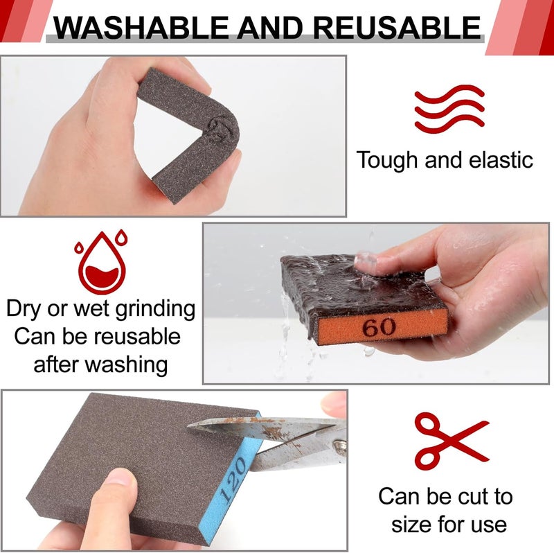 YNZDRWA 8 Pack Sanding Sponge, Washable and Reusable Sanding Blocks for Drywall Wood Metal Furniture, 60/80/120/220 Grit Sandpaper Block Assortment - Image 5